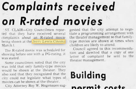 Riverview Cinema - 06 MAR 1973 COMPLAINTS